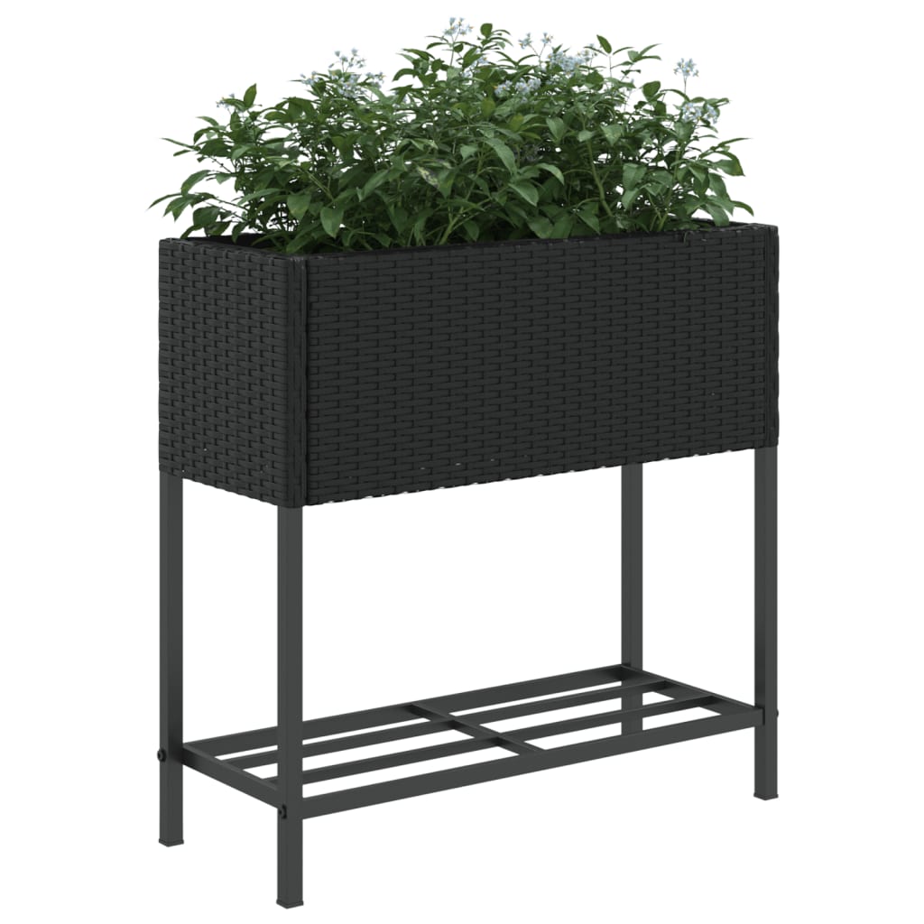 vidaXL Γλάστρες Κήπου με Ράφια 2 τεμ. Μαύρες 70x28x70 εκ Συνθ. Ρατάν