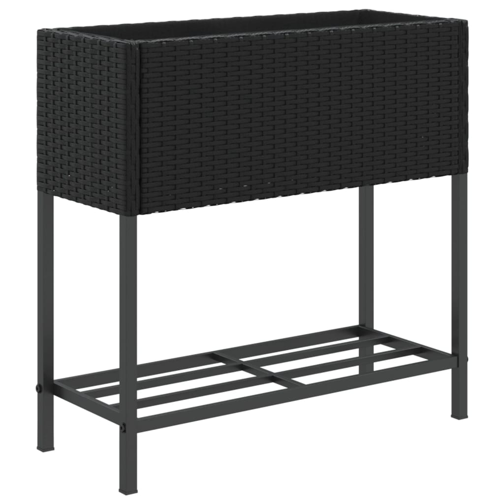 vidaXL Γλάστρες Κήπου με Ράφια 2 τεμ. Μαύρες 70x28x70 εκ Συνθ. Ρατάν