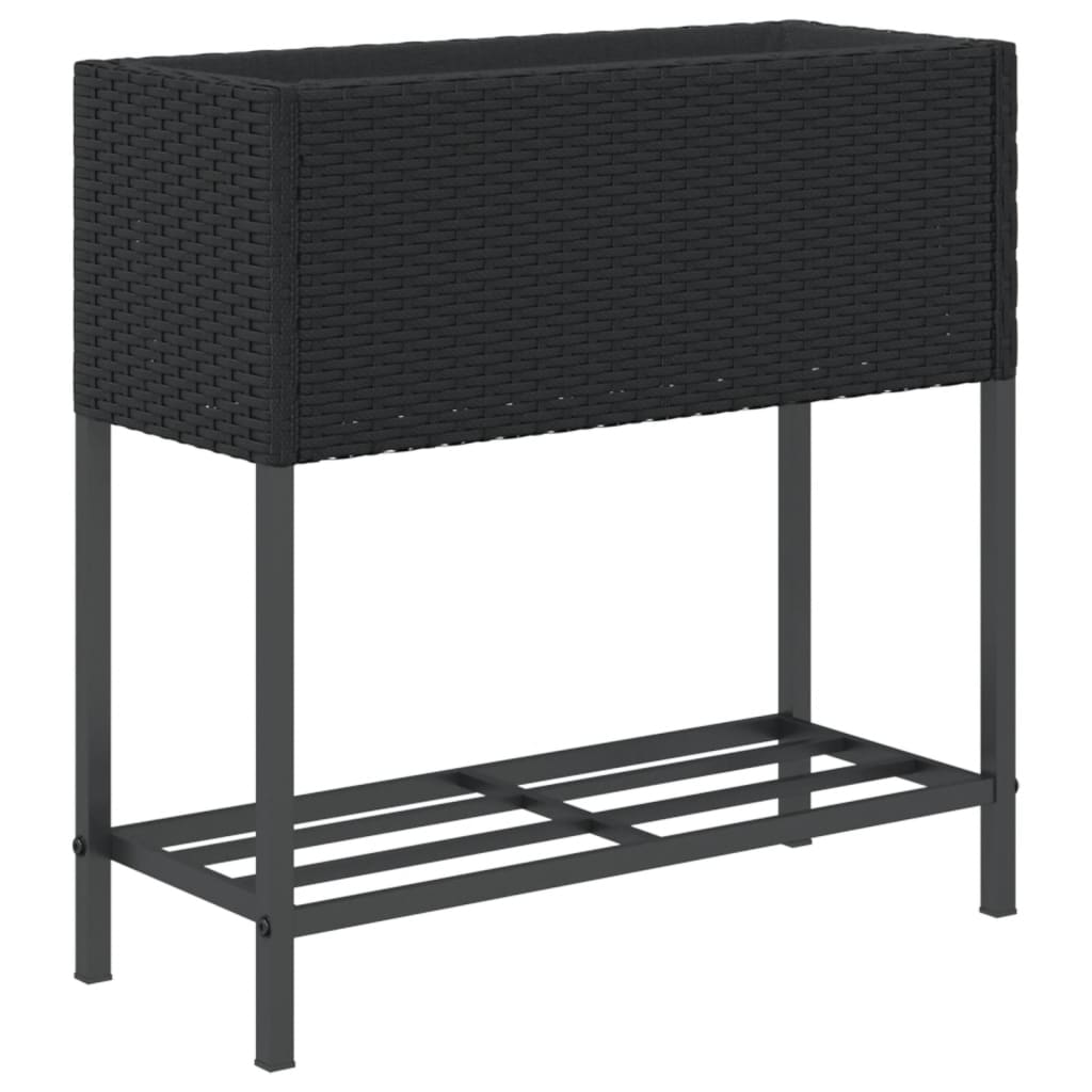 vidaXL Γλάστρες Κήπου με Ράφια 2 τεμ. Μαύρες 70x28x70 εκ Συνθ. Ρατάν