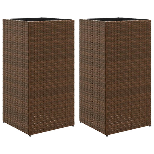 vidaXL Ζαρντινιέρες Κήπου 2 τεμ. Καφέ 40x40x80 εκ. από Συνθετικό Ρατάν