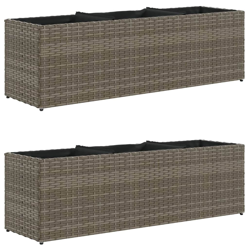 vidaXL Ζαρντινιέρα Κήπου Γκρι 105x30x32 εκ. Συνθ. Ρατάν με 3 Γλάστρες