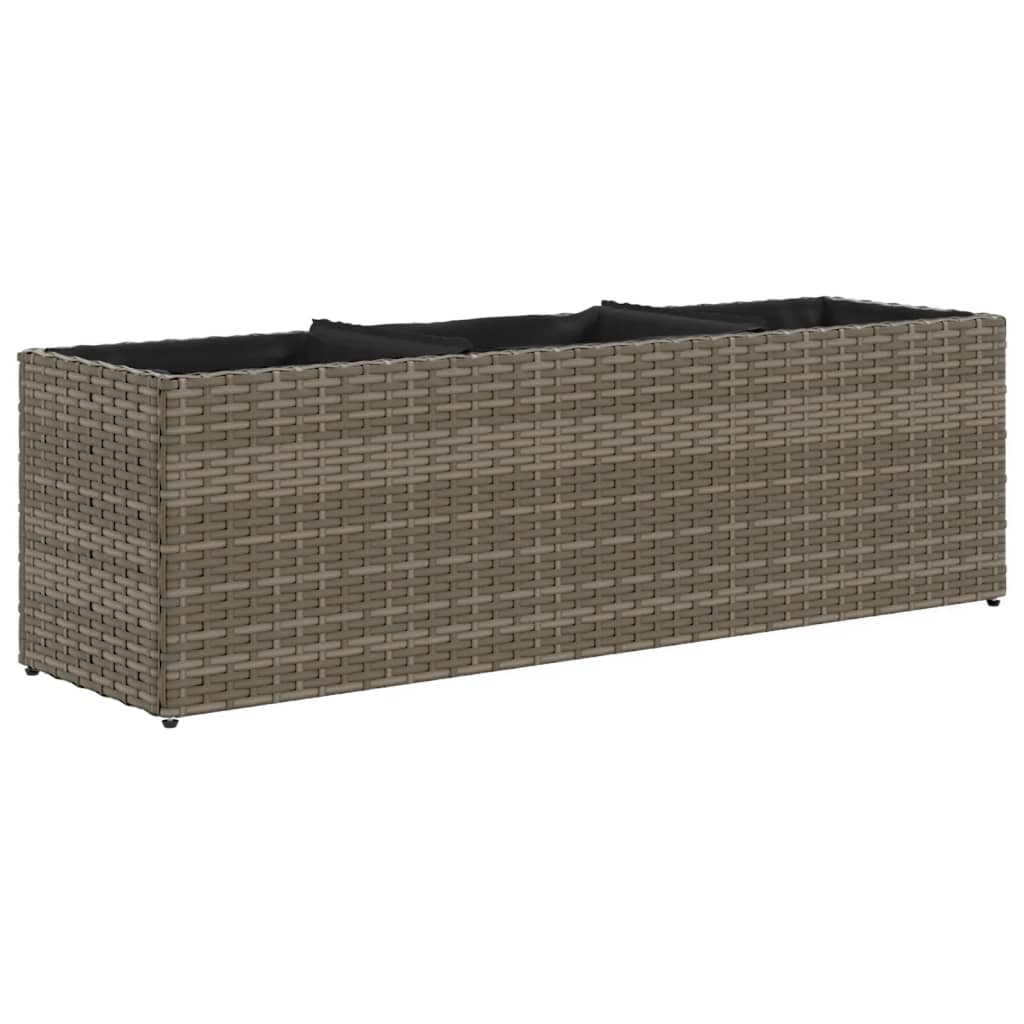 vidaXL Ζαρντινιέρα Κήπου Γκρι 105x30x32 εκ. Συνθ. Ρατάν με 3 Γλάστρες