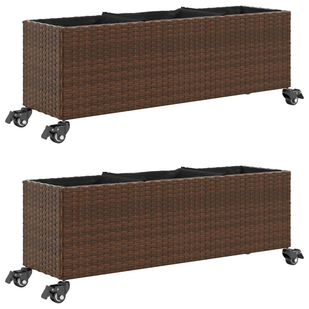 vidaXL Ζαρντινιέρα Κήπου με Ρόδες 3 τεμ Καφέ 107x32x38 εκ. Συνθ Ρατάν