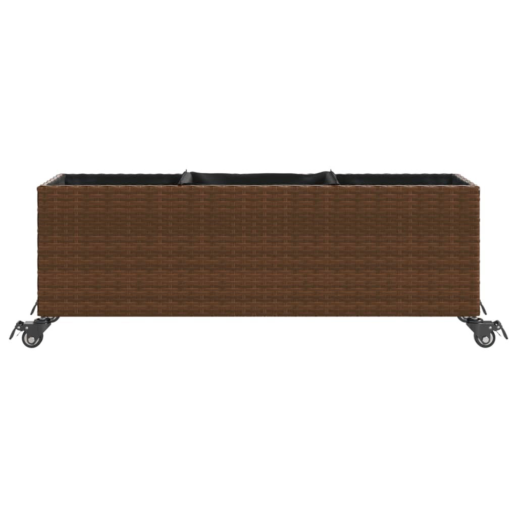 vidaXL Ζαρντινιέρα Κήπου με Ρόδες 3 τεμ Καφέ 107x32x38 εκ. Συνθ Ρατάν