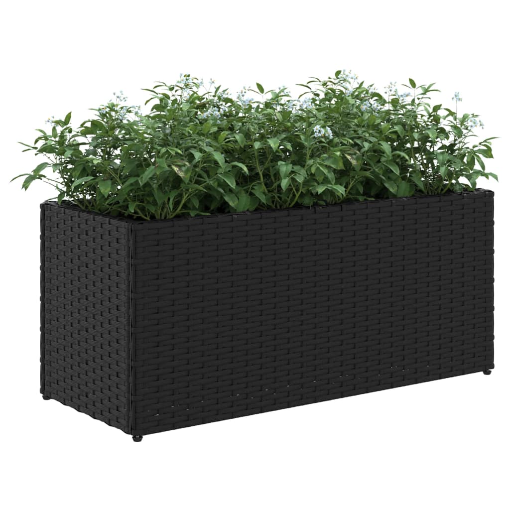 vidaXL Ζαρντινιέρα Κήπου Μαύρη 72x30x32 εκ. Συνθ. Ρατάν με 2 Γλάστρες