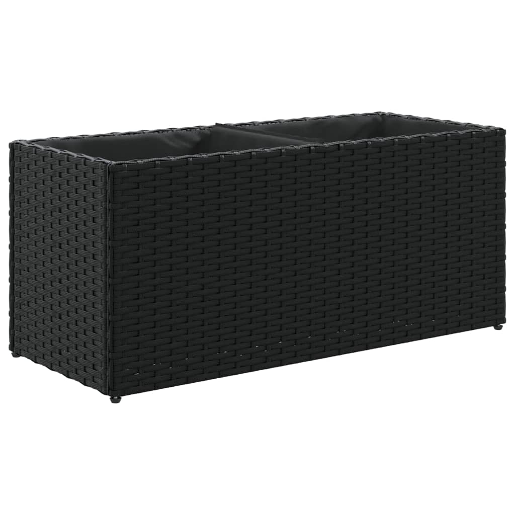 vidaXL Ζαρντινιέρα Κήπου Μαύρη 72x30x32 εκ. Συνθ. Ρατάν με 2 Γλάστρες