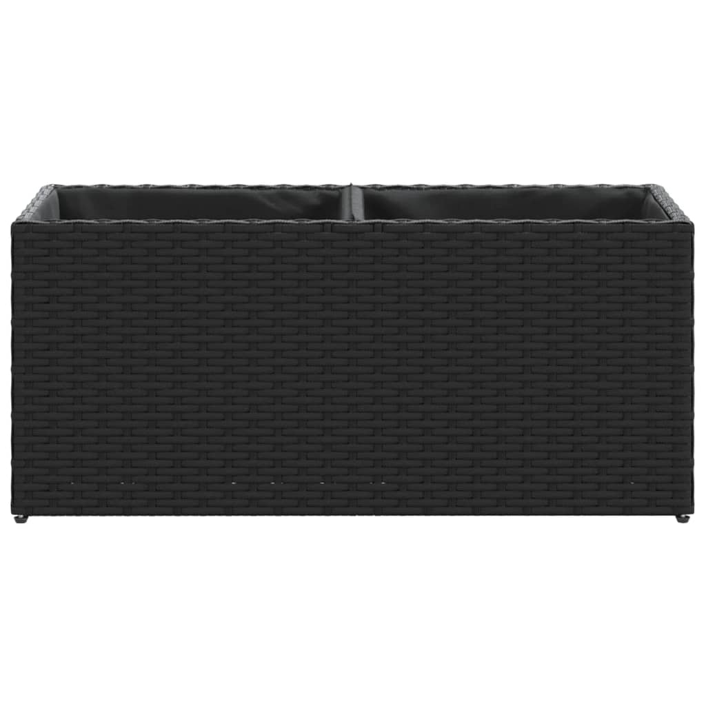 vidaXL Ζαρντινιέρα Κήπου Μαύρη 72x30x32 εκ. Συνθ. Ρατάν με 2 Γλάστρες