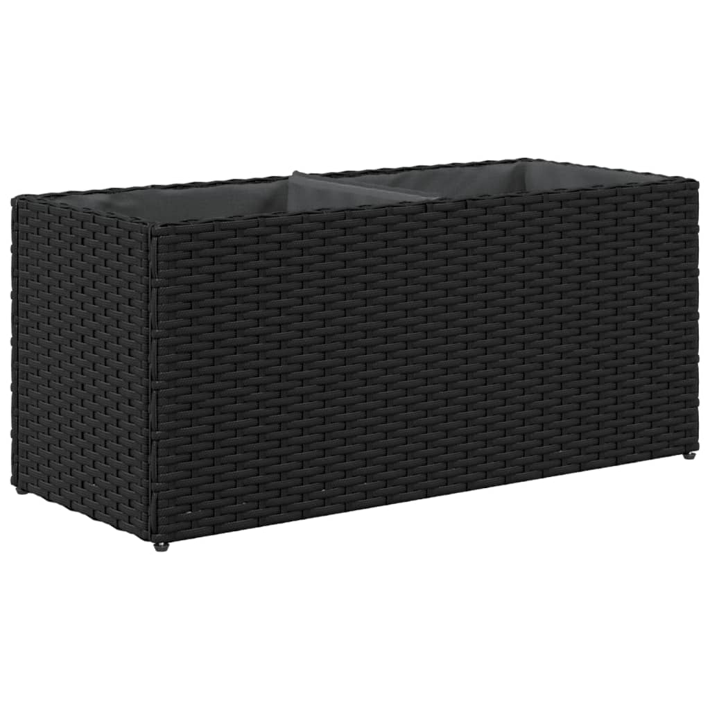 vidaXL Ζαρντινιέρα Κήπου Μαύρη 72x30x32 εκ. Συνθ. Ρατάν με 2 Γλάστρες