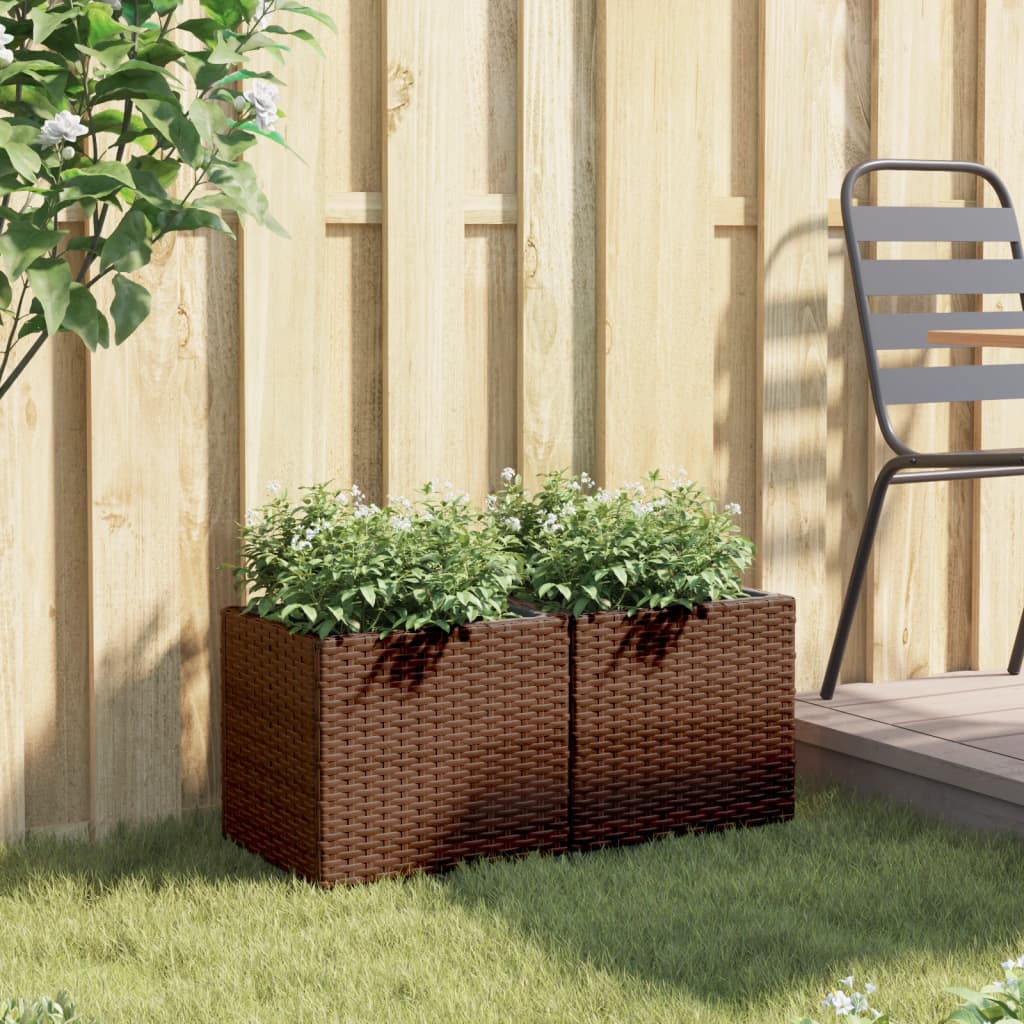 vidaXL Γλάστρες Κήπου 2 τεμ. Καφέ 36x30x32 εκ. από Συνθετικό Ρατάν