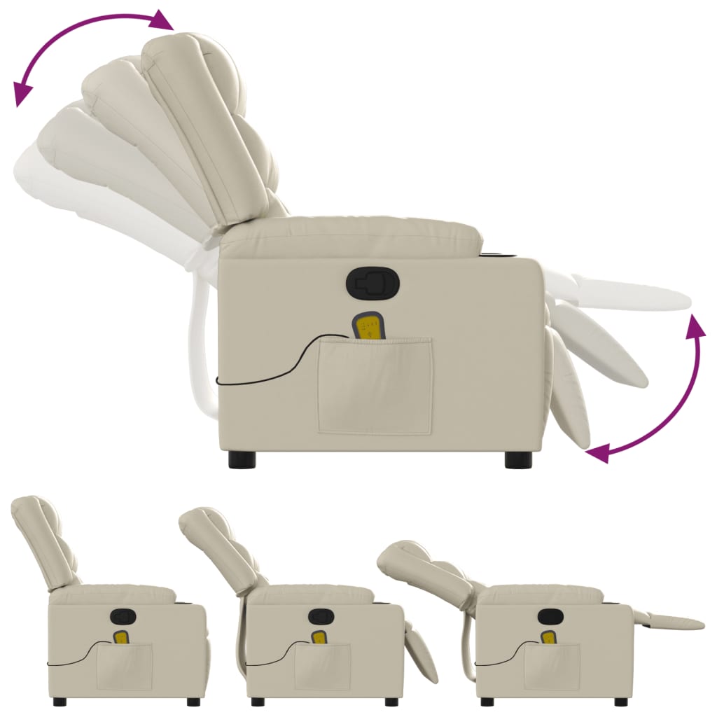 vidaXL Πολυθρόνα Μασάζ Ανακλινόμενη Κρεμ από Συνθετικό Δέρμα