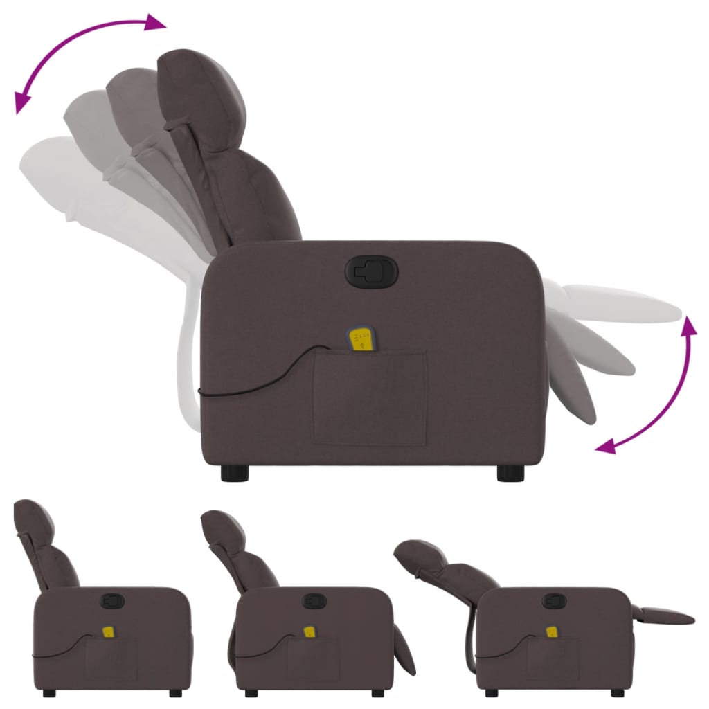 vidaXL Πολυθρόνα Μασάζ Ανακλινόμενη Σκούρο Καφέ Υφασμάτινη