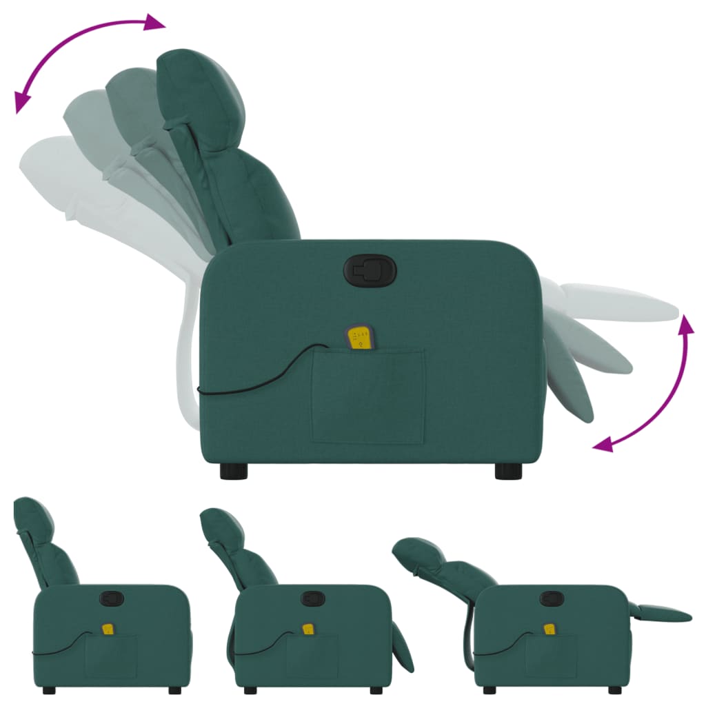 vidaXL Πολυθρόνα Μασάζ Ανακλινόμενη Σκούρο Πράσινο Υφασμάτινη