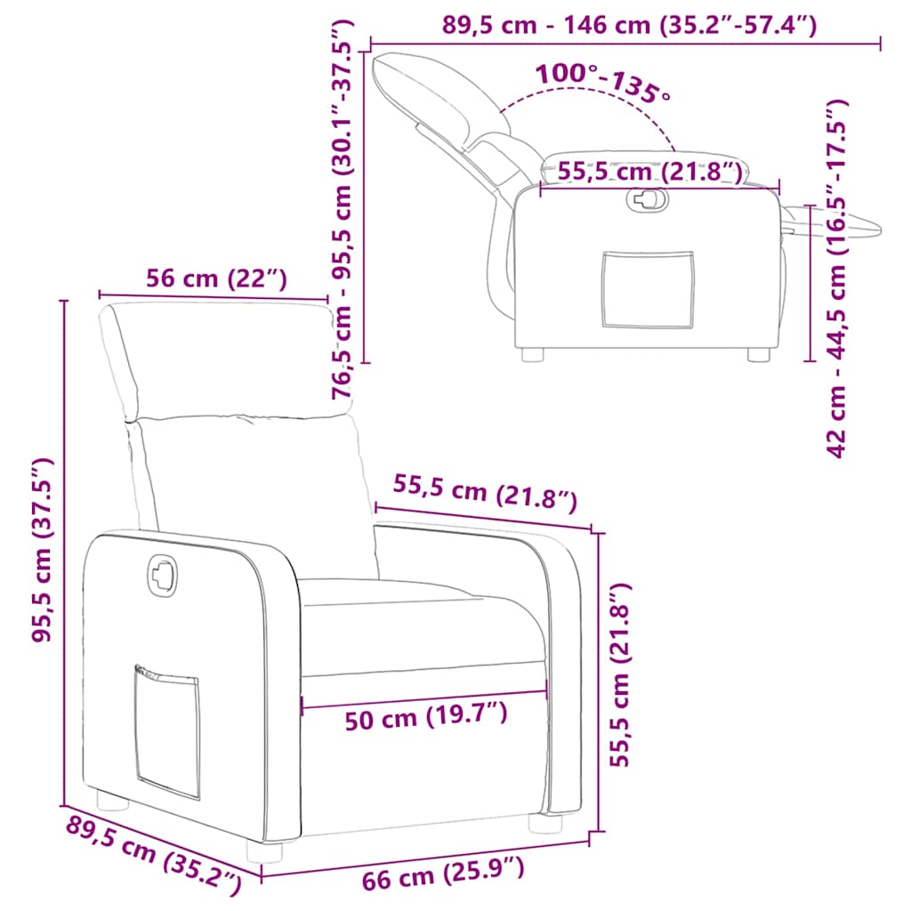 vidaXL Πολυθρόνα Ανακλινόμενη Μαύρη από Συνθετικό Δέρμα