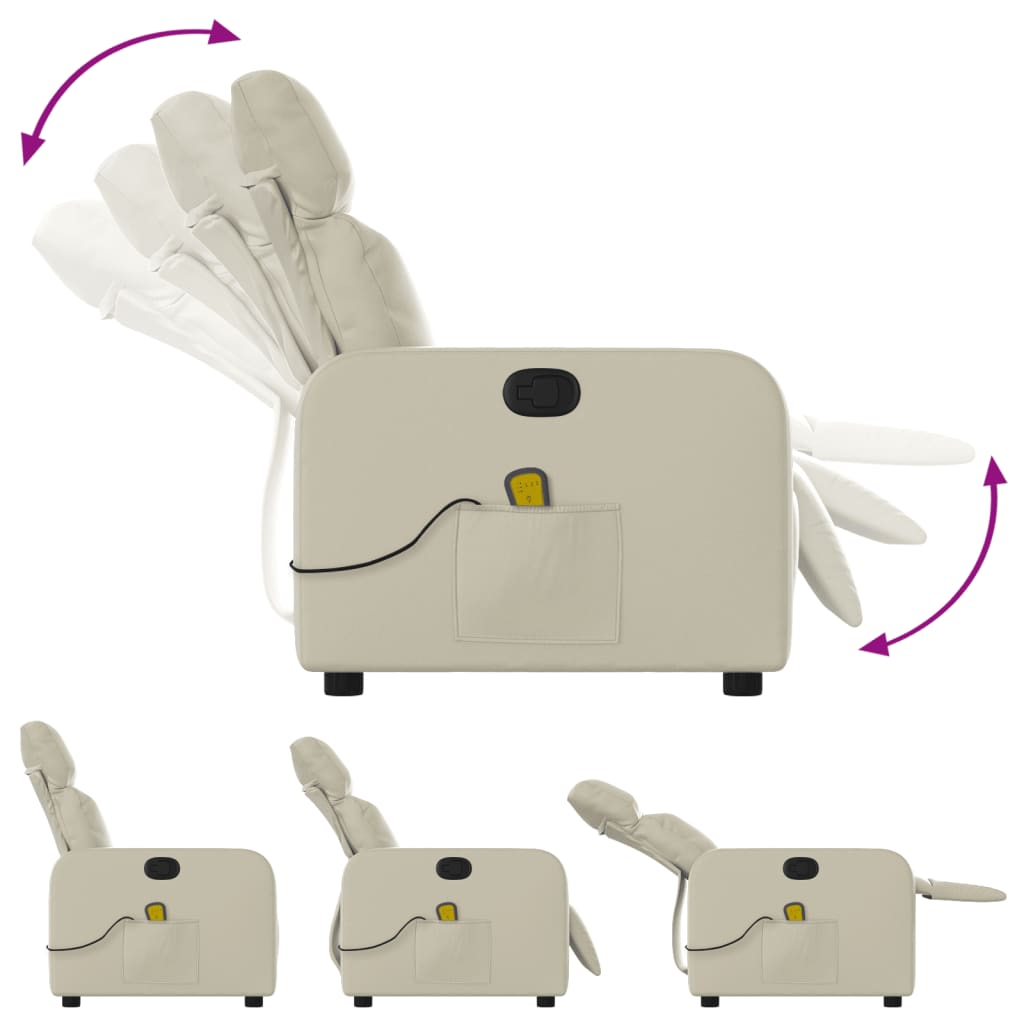 vidaXL Πολυθρόνα Μασάζ Ανακλινόμενη Κρεμ από Συνθετικό Δέρμα