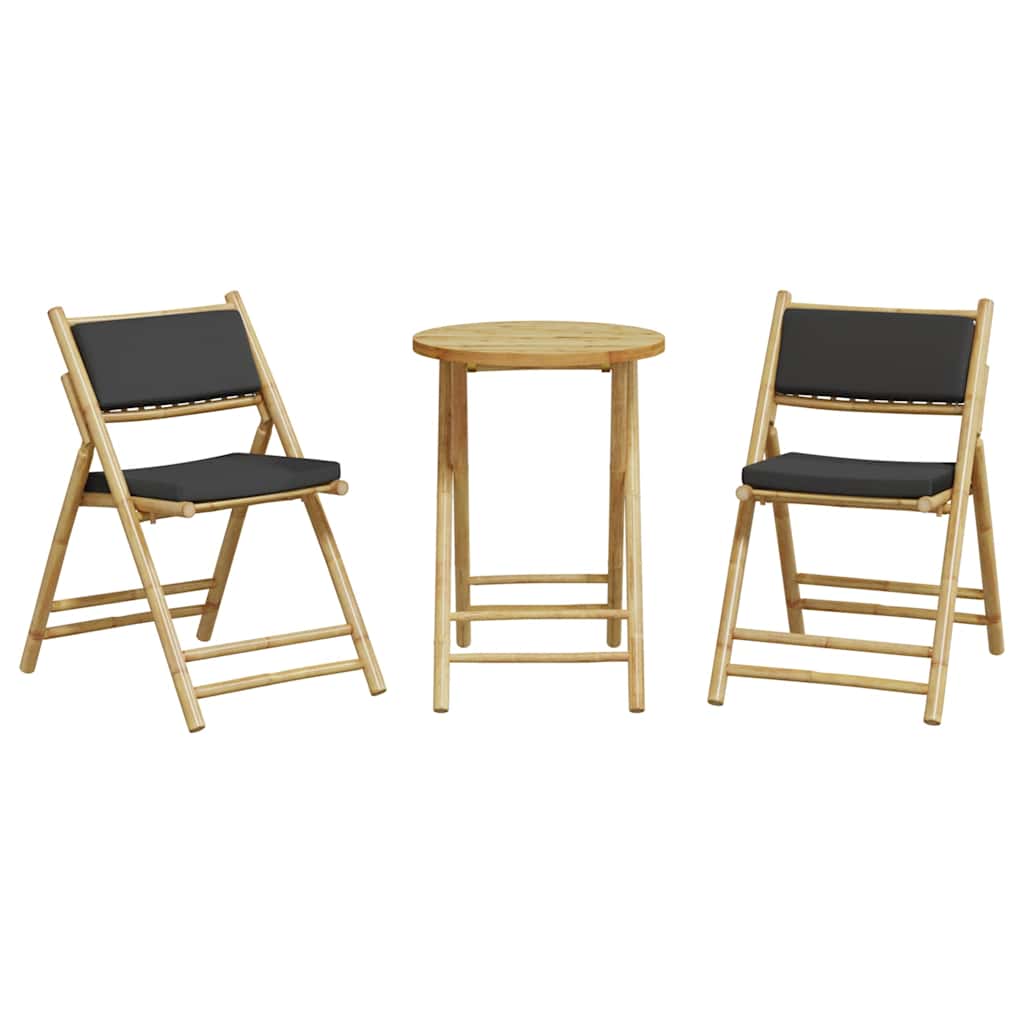 vidaXL Σετ Bistro Πτυσσόμενο 3 τεμ. από Μπαμπού με Μαξιλάρια