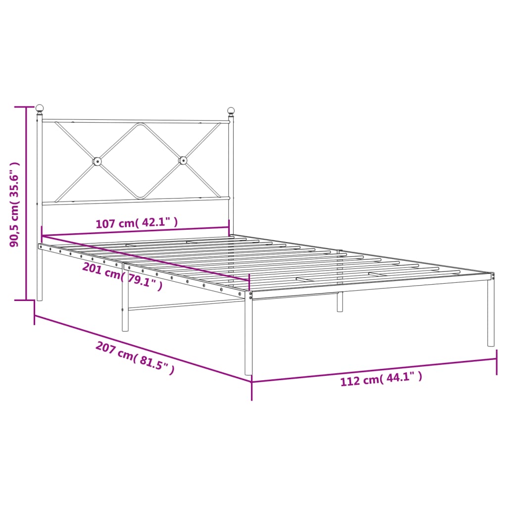vidaXL Πλαίσιο Κρεβατιού με Κεφαλάρι Λευκό 107 x 203 εκ. Μεταλλικό