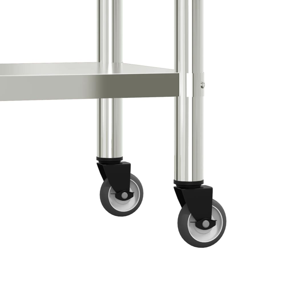 vidaXL Πάγκος Εργασίας Κουζίνας με Ροδάκια 55x30x85 εκ Ανοξείδ. Ατσάλι