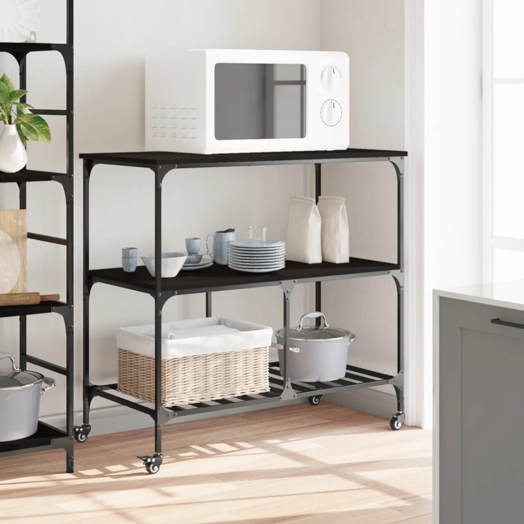 vidaXL Τρόλεϊ Κουζίνας Μαύρο 100x50x95 εκ. από Επεξεργασμένο Ξύλο