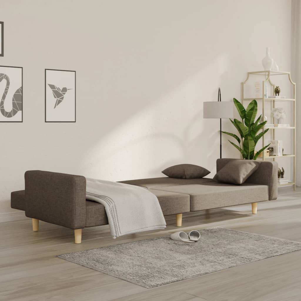 vidaXL Καναπές Κρεβάτι Διθέσιος Taupe Υφασμάτινος με Δύο Μαξιλάρια