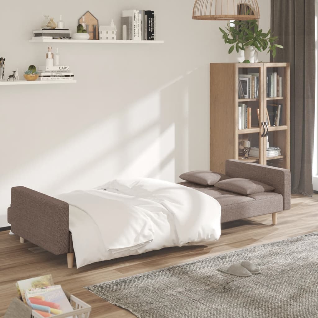 vidaXL Καναπές Κρεβάτι Διθέσιος Taupe Υφασμάτινος με Δύο Μαξιλάρια