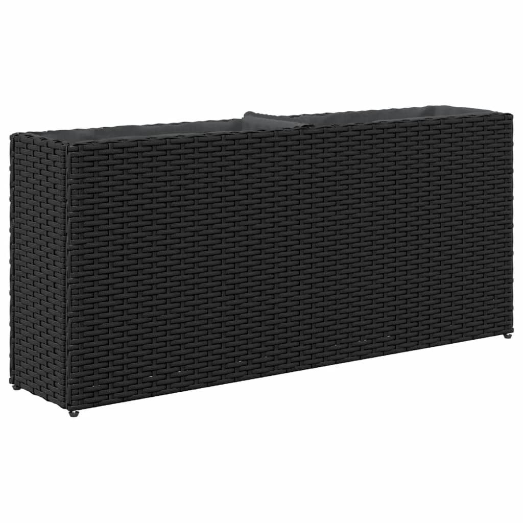 vidaXL Ζαρντινιέρα Κήπου Μαύρη 90x20x40εκ. Συνθ. Ρατάν με 2 Γλάστρες