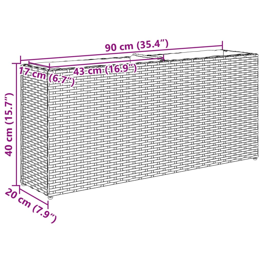 vidaXL Ζαρντινιέρα Κήπου Μαύρη 90x20x40εκ. Συνθ. Ρατάν με 2 Γλάστρες
