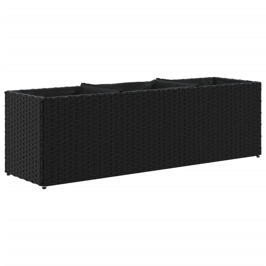 vidaXL Ζαρντινιέρα Κήπου Μαύρη 105x30x32 εκ. Συνθ. Ρατάν με 3 Γλάστρες