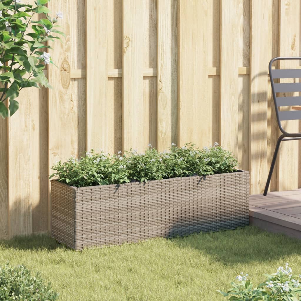 vidaXL Ζαρντινιέρα Κήπου Γκρι 105x30x32 εκ. Συνθ. Ρατάν με 3 Γλάστρες