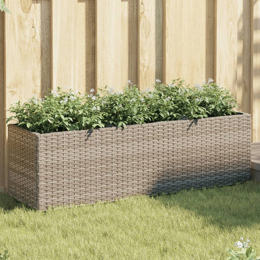 vidaXL Ζαρντινιέρα Κήπου Γκρι 105x30x32 εκ. Συνθ. Ρατάν με 3 Γλάστρες