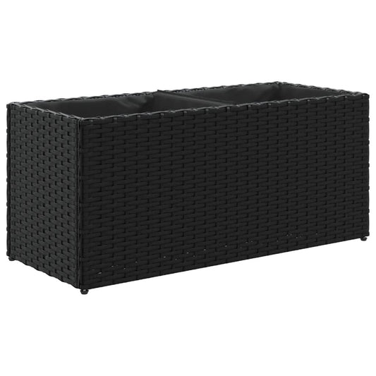 vidaXL Ζαρντινιέρα Κήπου Μαύρη 72x30x32 εκ. Συνθ. Ρατάν με 2 Γλάστρες