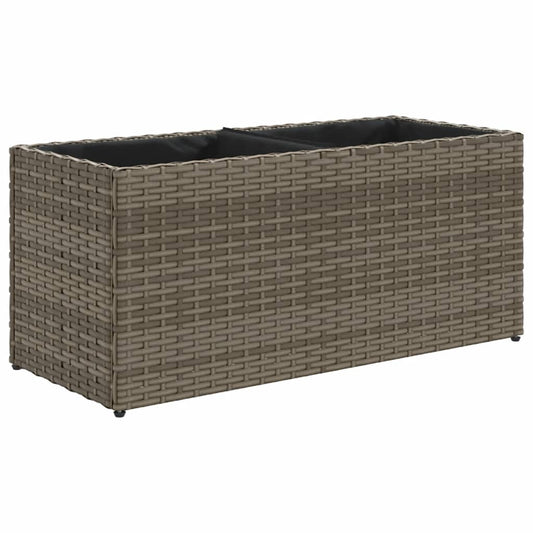 vidaXL Ζαρντινιέρα Κήπου Γκρι 72x30x32 εκ. Συνθ. Ρατάν με 2 Γλάστρες