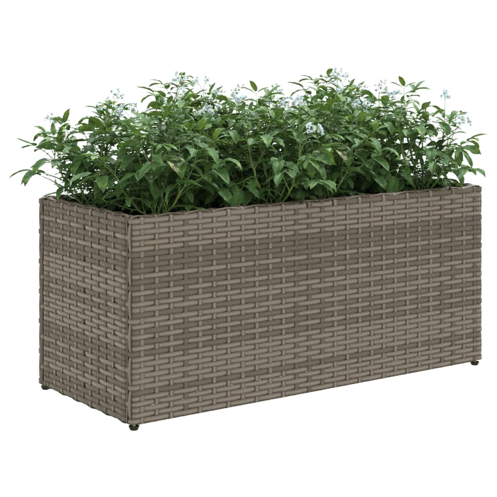 vidaXL Ζαρντινιέρα Κήπου Γκρι 72x30x32 εκ. Συνθ. Ρατάν με 2 Γλάστρες