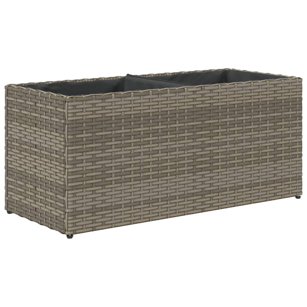 vidaXL Ζαρντινιέρα Κήπου Γκρι 72x30x32 εκ. Συνθ. Ρατάν με 2 Γλάστρες