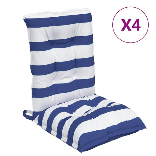 vidaXL Μαξιλάρια Καρέκλας με Πλάτη 4 τεμ. Μπλε&Λευκά Ριγέ Υφ. Oxford