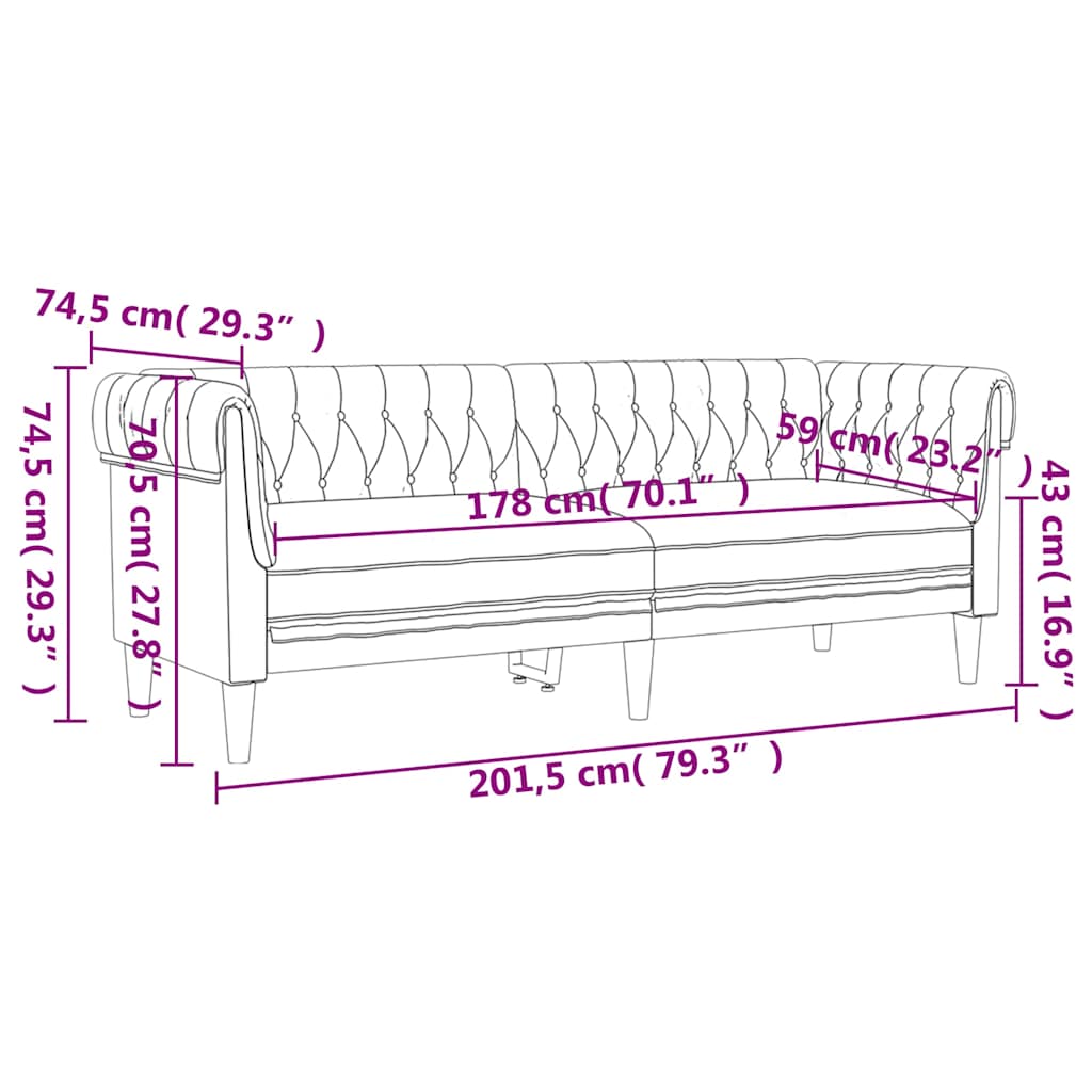 vidaXL Καναπές Τριθέσιος Chesterfield Πράσινος Υφασμάτινος