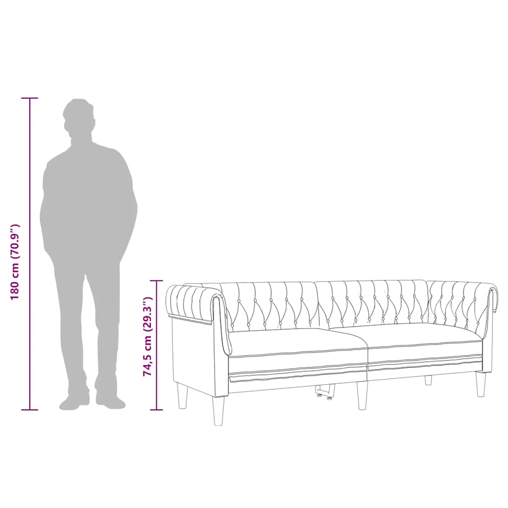 vidaXL Καναπές Τριθέσιος Chesterfield Πράσινος Υφασμάτινος