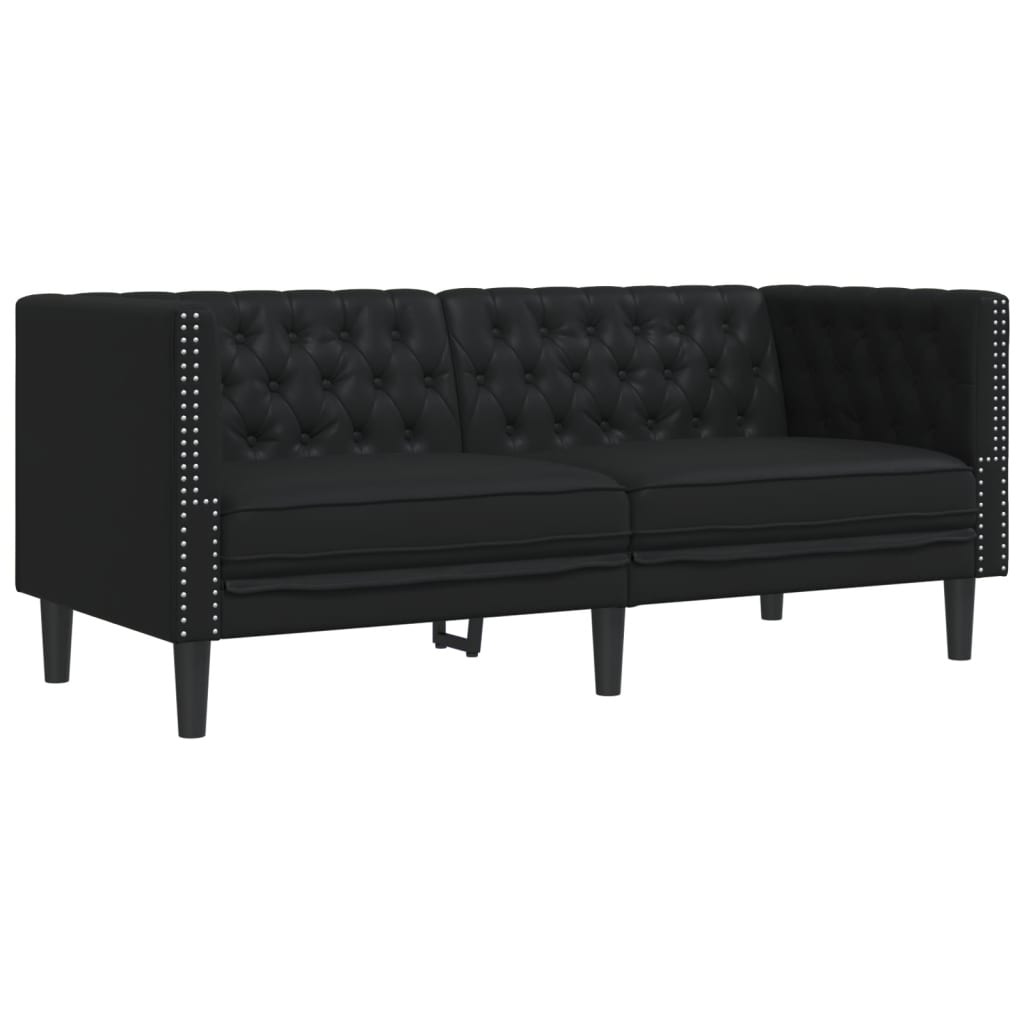vidaXL Καναπές Διθέσιος Chesterfield Μαύρος από Συνθετικό Δέρμα