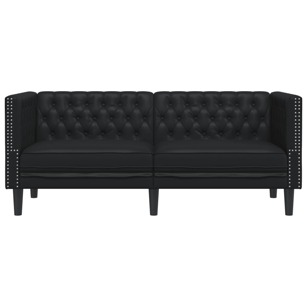 vidaXL Καναπές Διθέσιος Chesterfield Μαύρος από Συνθετικό Δέρμα