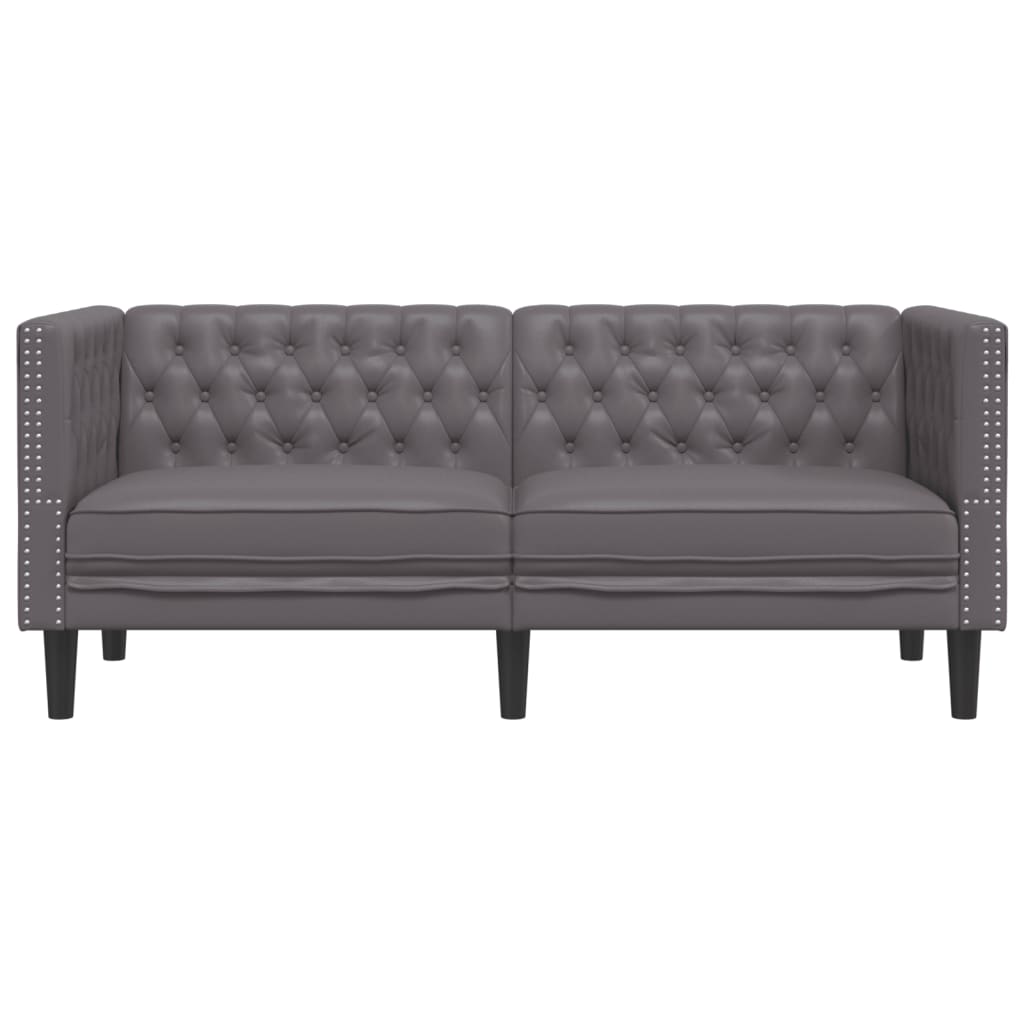 vidaXL Καναπές Chesterfield 2θέσιος Γκρι από Συνθετικό Δέρμα