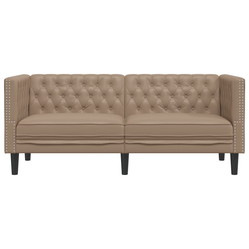 vidaXL Καναπές Chesterfield 2 θέσεων Καπουτσίνο από Συνθετικό Δέρμα