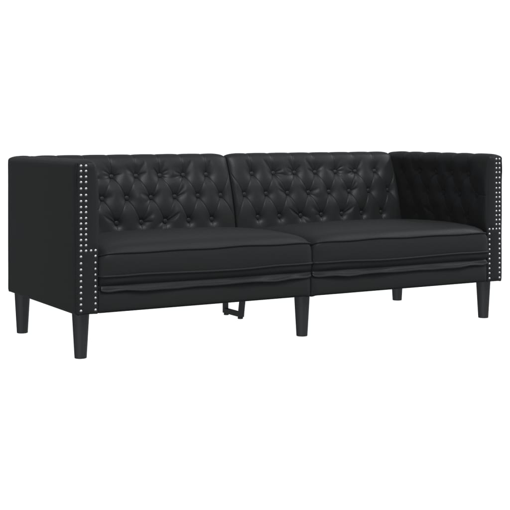 vidaXL Καναπές Chesterfield 3 θέσεων Μαύρο από Συνθετικό Δέρμα