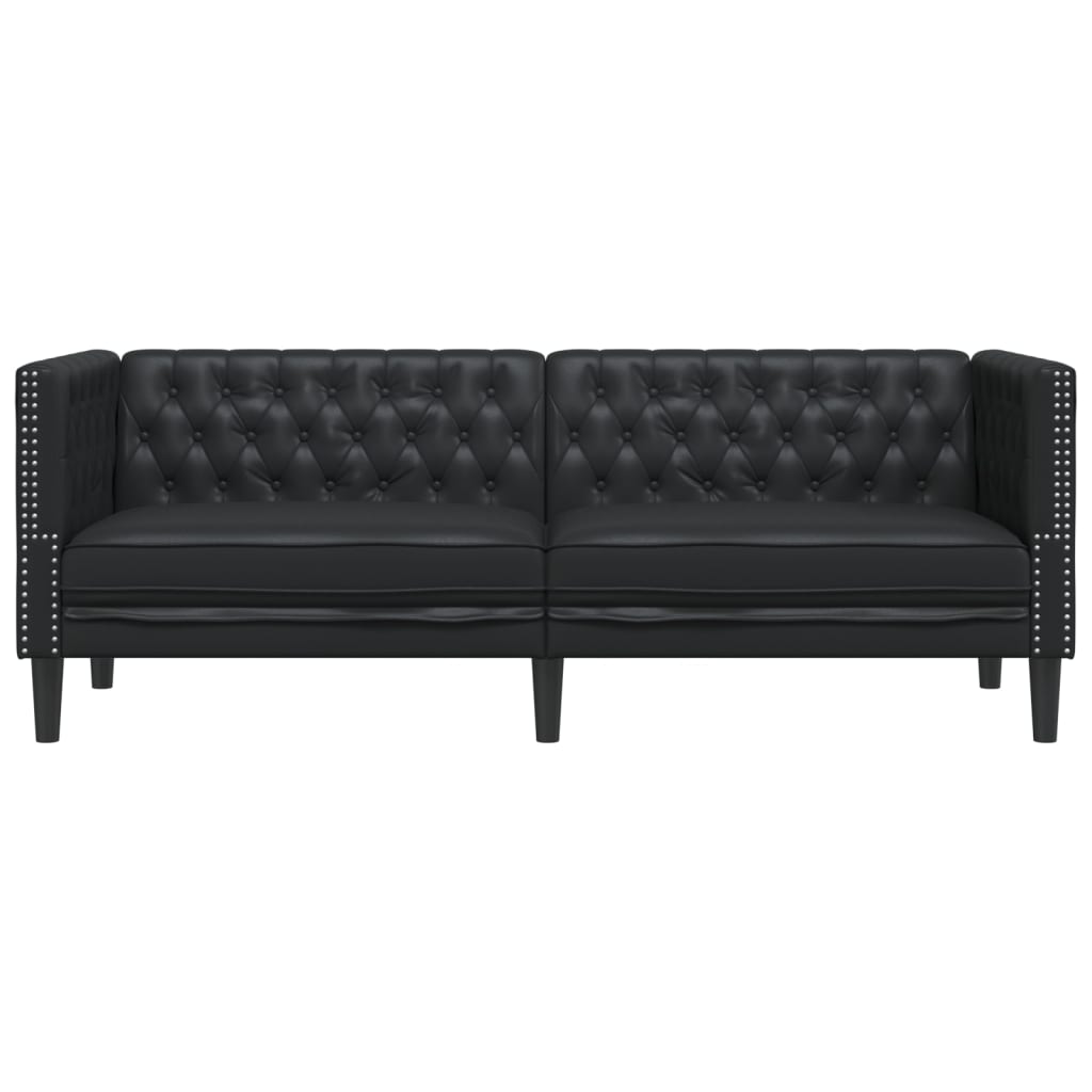 vidaXL Καναπές Chesterfield 3 θέσεων Μαύρο από Συνθετικό Δέρμα