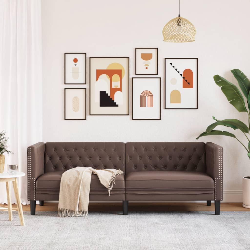 vidaXL Καναπές Chesterfield Τριθέσιος Καφέ από Συνθετικό Δέρμα