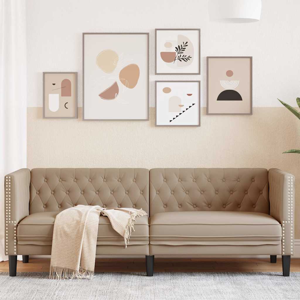 vidaXL Καναπές Chesterfield Τριθέσιος Καπουτσίνο από Συνθετικό Δέρμα