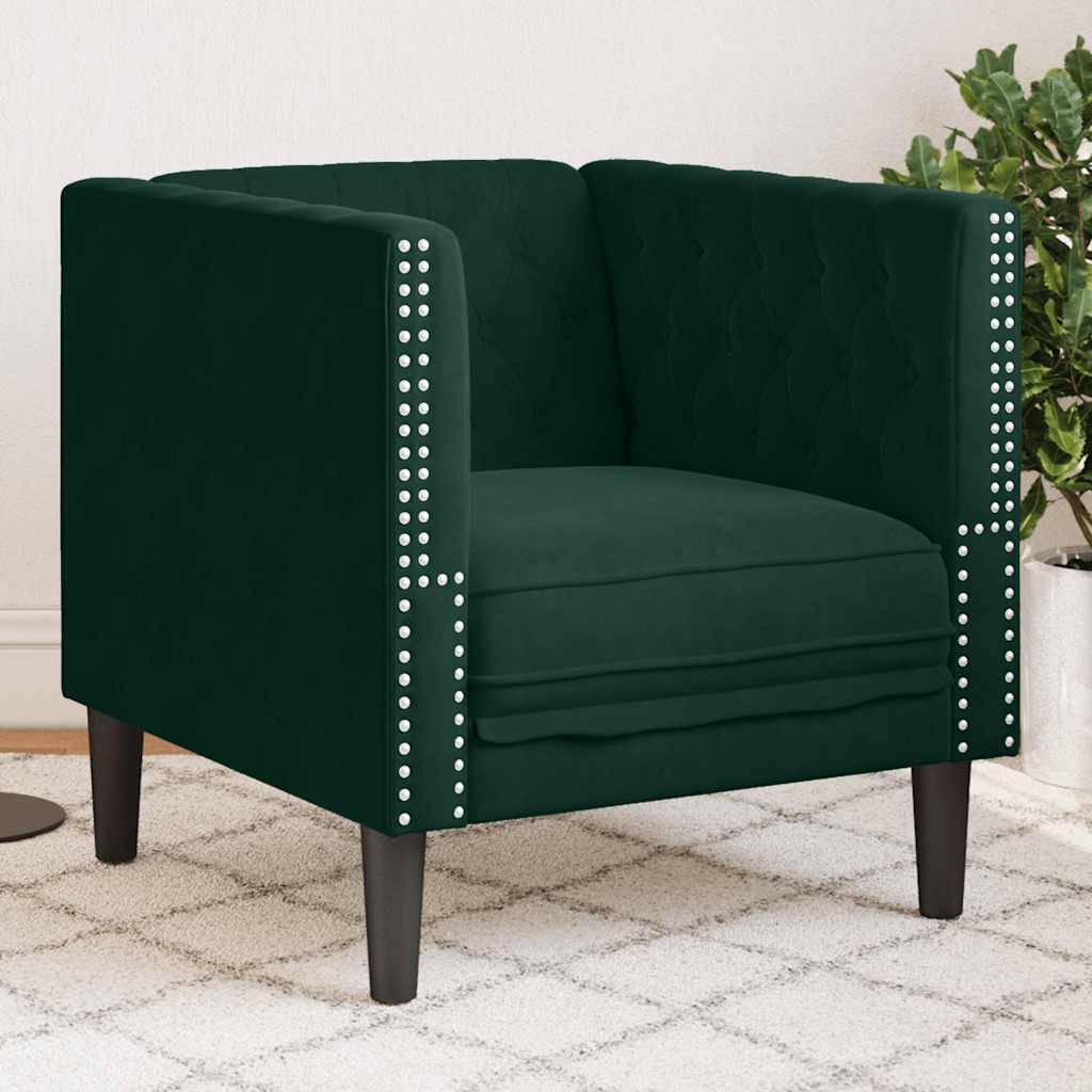 vidaXL Καναπές Chesterfield καρέκλα σκούρο πράσινο βελούδο