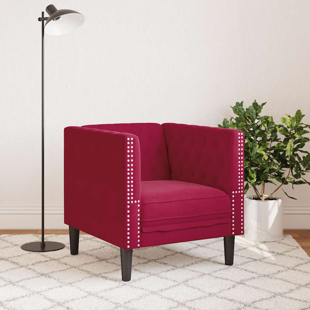 vidaXL Πολυθρόνα Chesterfield Μπορντό Βελούδινη