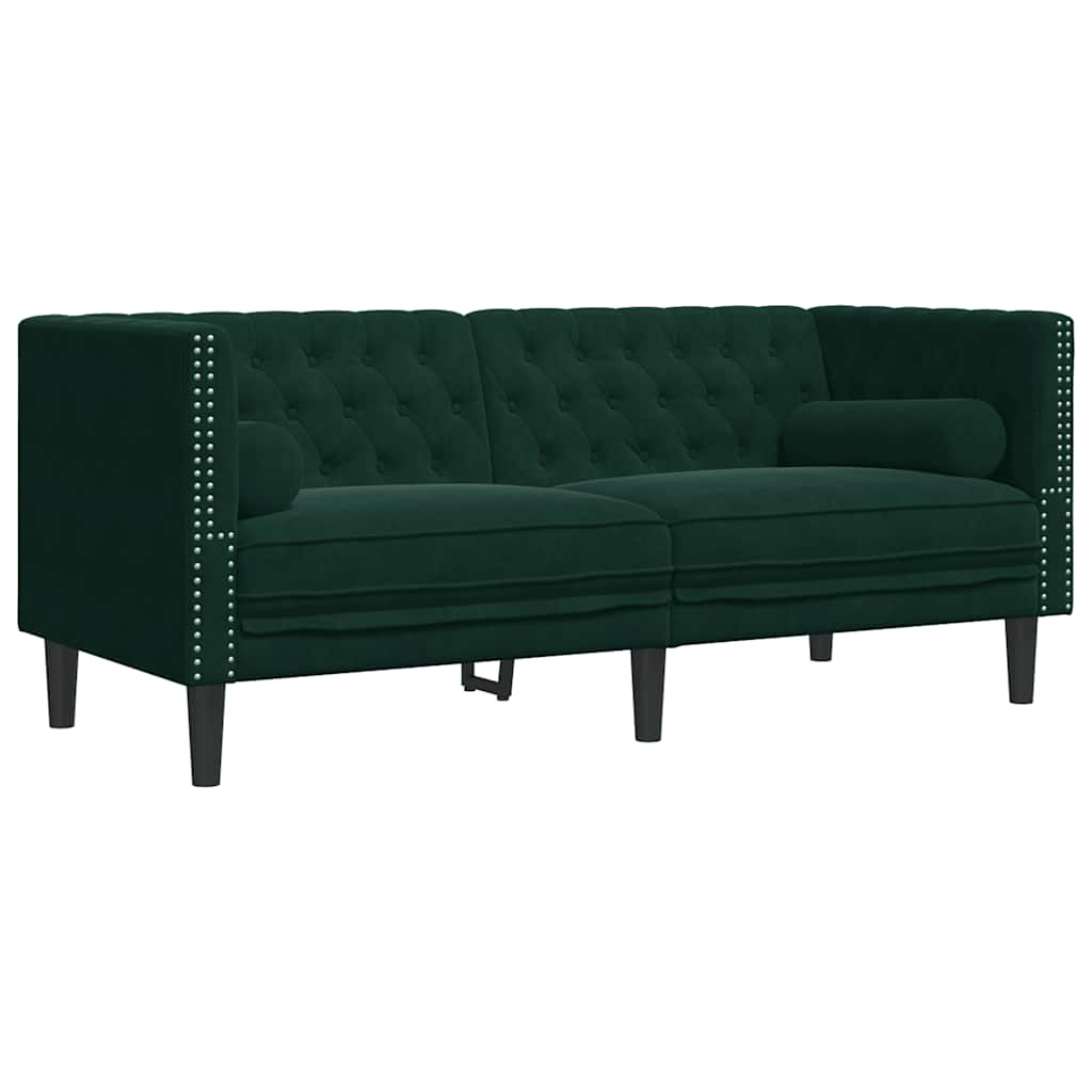 vidaXL Καναπές Διθέσιος Chesterfield με Στηρίγματα Πράσινος Βελούδο