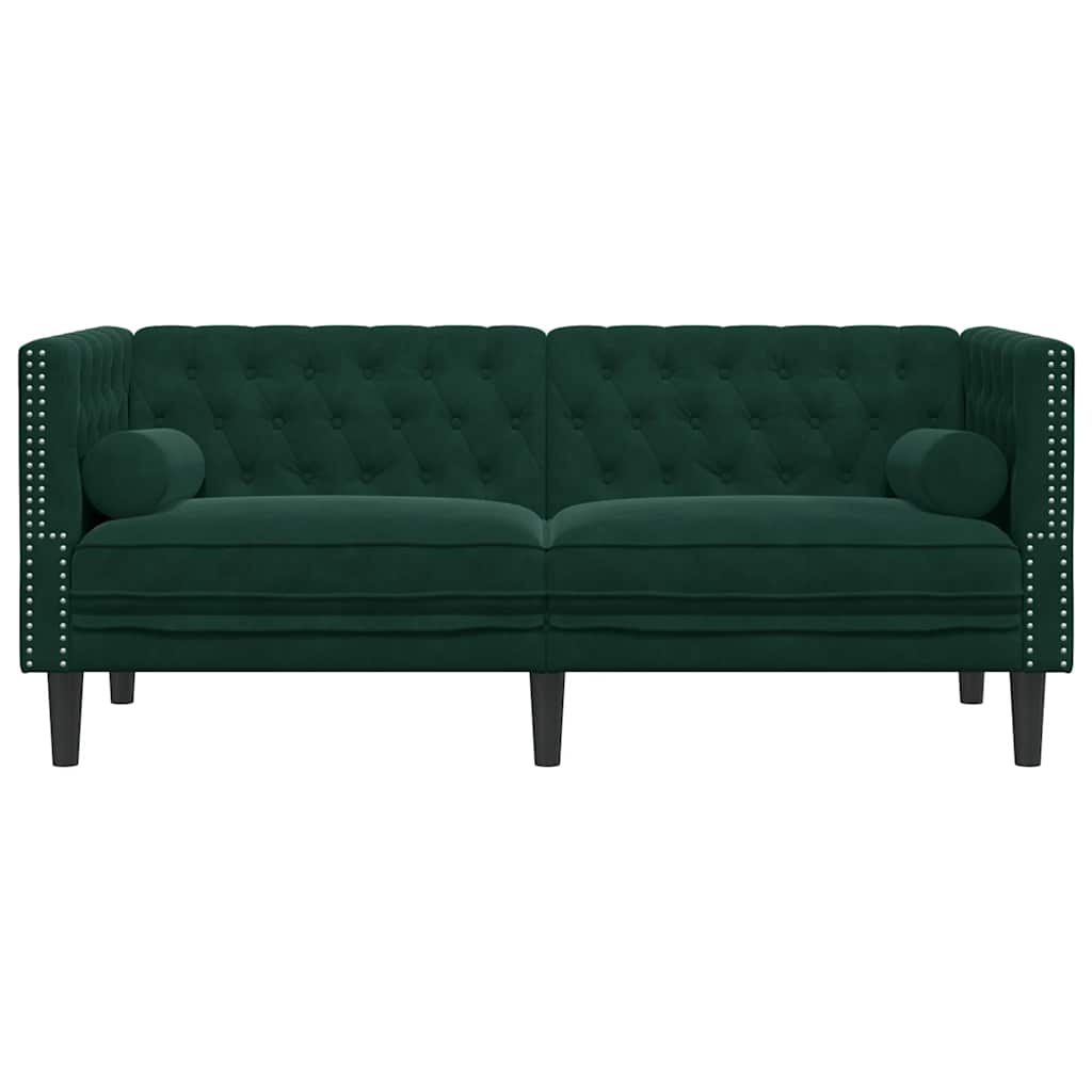 vidaXL Καναπές Διθέσιος Chesterfield με Στηρίγματα Πράσινος Βελούδο