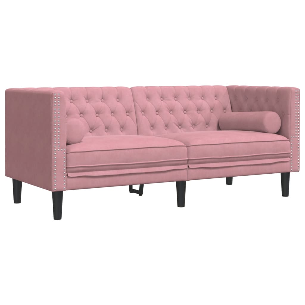 vidaXL Καναπές Chesterfield Διθέσιος με Στηρίγματα Ροζ Βελούδο
