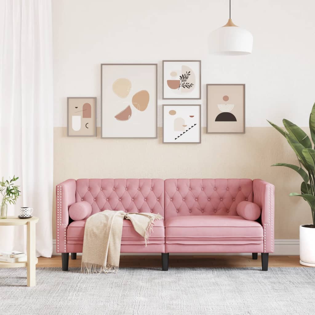 vidaXL Καναπές Chesterfield Διθέσιος με Στηρίγματα Ροζ Βελούδο